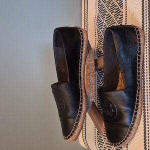 Tory Burch Benton Black Nappa Leather Espadrille Flats 6.5